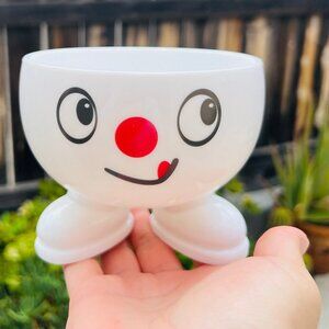 Vintage Milk Glass Yummy Face Smiley Footed Cereal Bowl Ice Cream Cup Candy Dish